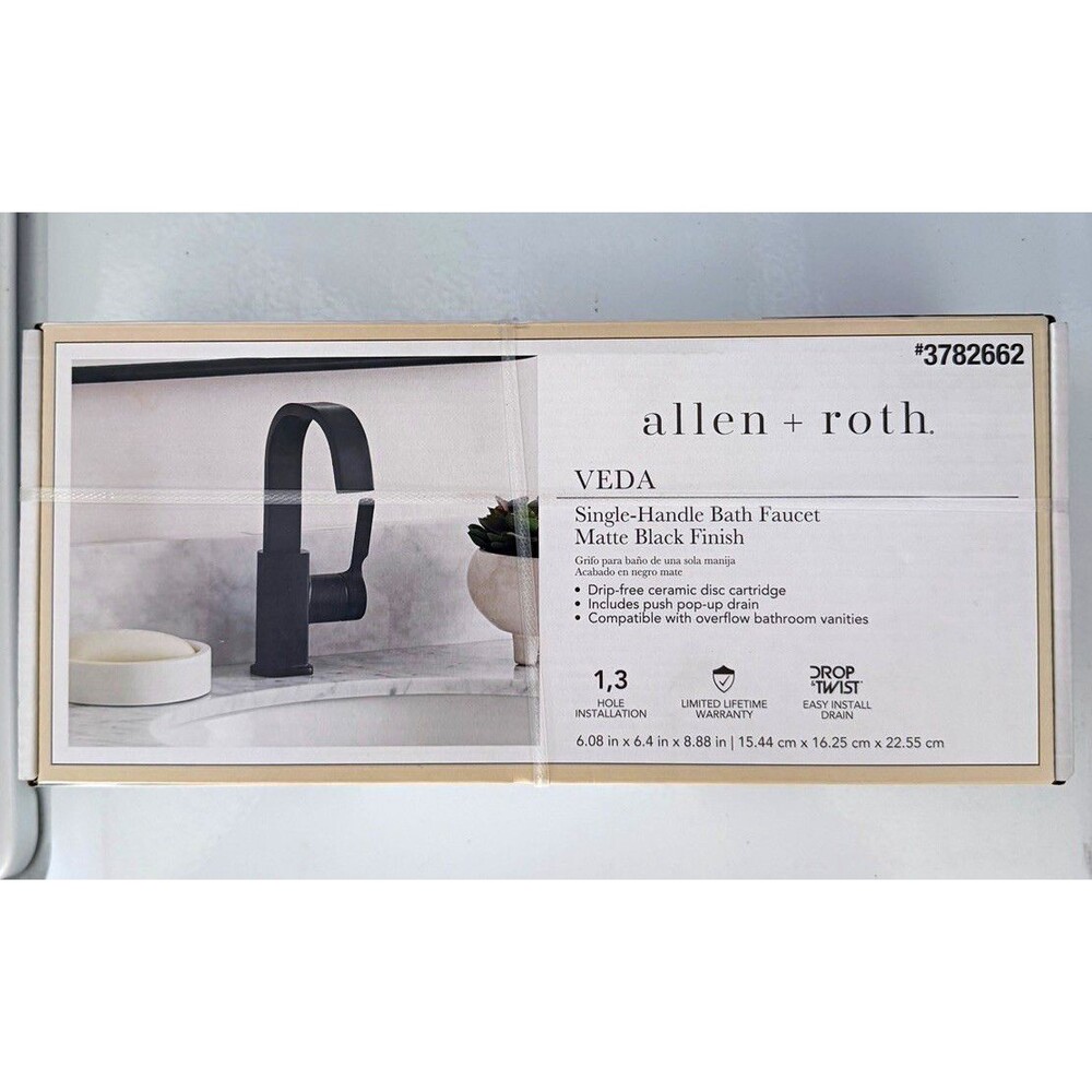allen + roth VEDA Bathroom Sink Faucet Matte Black 1-Handle 1-Hole Drain